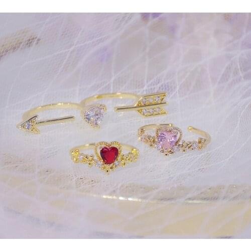 Ins Hot Sale Crystal Heart Adjustable Rings for Women New Fashion Brand Jewelry Gift Engagement Arrow Rings