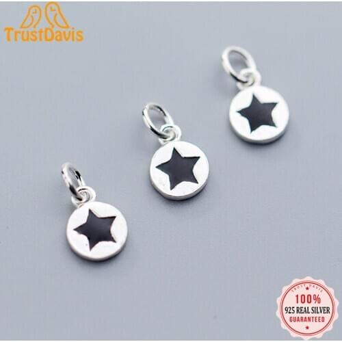 TrustDavis 2021 Real 925 Sterling Silver Round Black Star Marking Bracelet Necklace Link Piece DIY Accessories Wholesale DZ61