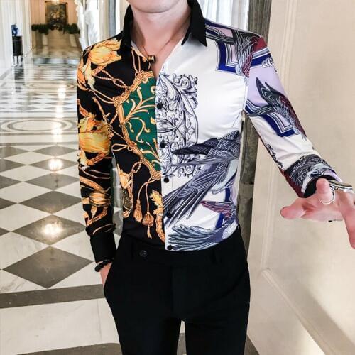 Fall 2019 Mens Slim Long Sleeve Shirt Social Blossom A236-9812-P55