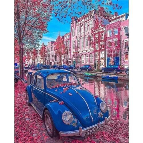 DIY Painting By Numbers Flower Pink City Oil Picture By Numbers Adult Car Landscape Wall Art Acrylic Canvas Paintings Home Decor