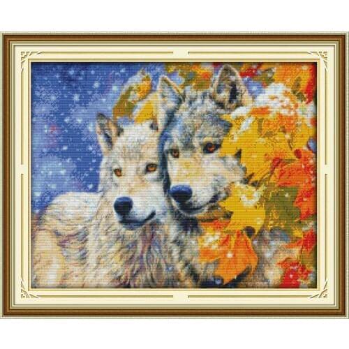 The Wolf Couple Counted Cross Stitch 11CT 14CT Cross Stitch Set Chinese Animals Cross-stitch Kits Embroidery Needlework