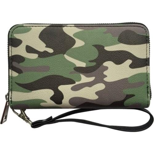 New Fashion PU Leather Women Camouflage Print Long Wallet Card Holder Zipper Cash Coin Clutch Purse