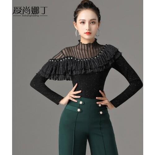 2021 new Latin dance female winter shirt waltz modern dance long sleeves Latin dance clothes
