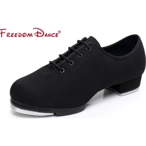 Brand New Classic Cloth Clogging Tap Shoes For Men Women Lace Up Middle Heel Aluminum Sole Jazz Clogging Shoe Size EU34-EU45