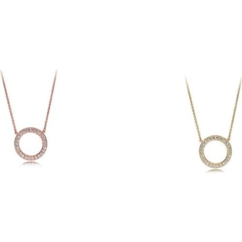 925 Sterling Silver Pan Necklace Accented Circular Hearts Of Collier Pendant Necklace For Women Wedding Gift Fine Jewelry