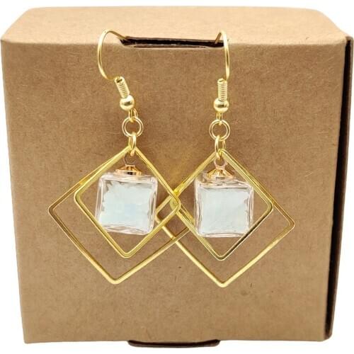 A Pair Green Glow In The Dark Cube Square Geometry Long Gold Color Drop Earrings For Women Boho Fashion Jewelry Bohemian