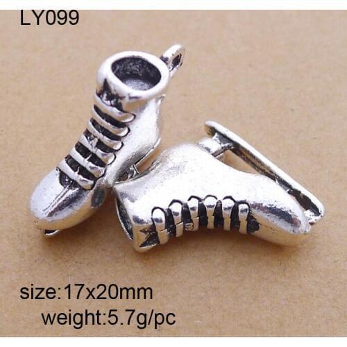 High Quality 25 Pieces/Lot 17x20mm Antique Silver Plated Ice Skates Charm For Jewelry Making