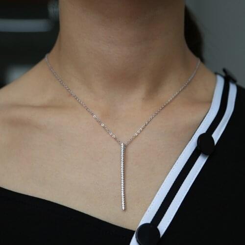 Simple bar cz paved bar dainty delicate simple sexy Y boho bar charm fashion women wholesale jewelry sparking shiny necklace