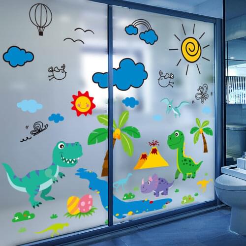[SHIJUEHEZI] Dinosaur Animals Wall Stickers DIY Cartoon Clouds Sun Mural Decals for Kids Room Baby Bedroom Home Decoration