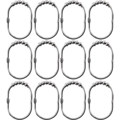 Wide Shower Curtain Rings/Hooks Set, Decorative Polished Chrome Finish, Easy Glide Rollers, 100% Rustproof Stainless Steel, Set