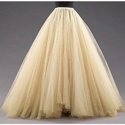 Super Puffy Tulle Long Skirts Womens Beige Tulle Tutu Skirt Fashion Maxi Skirt saias femininas formal faldas mujer Custom made