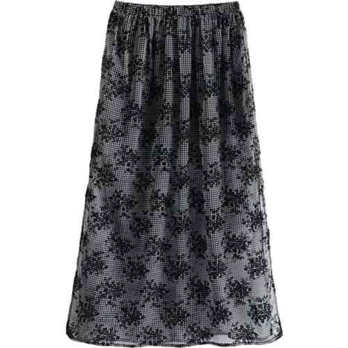 Womens Skirt 2020 Summer New Fashion Retro Lattice Chiffon Midi Skirt High Waist Side Fork Woman A-line Skirts Summer Clothes