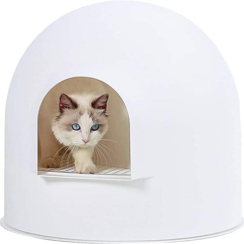 Enclosed Cat litter box with Lid with Scoop Large Cat Toilet Cat Litter Pan Snow House Igloo Solide and Durable Easy to Clean