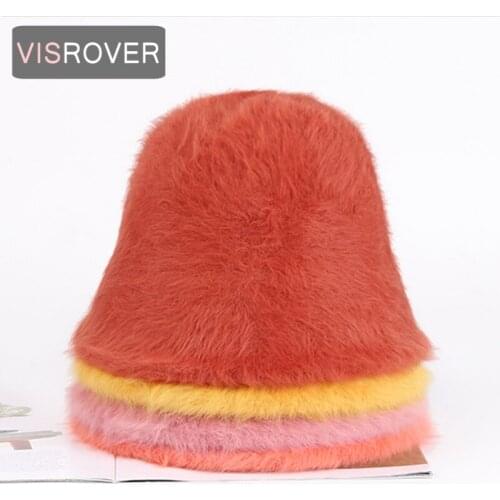 VISROVER new 13 color Winter Bucket cap for Women Rabbit Fur Autumn fishing hat outdoor sports Autumn ladies hat gift wholesales