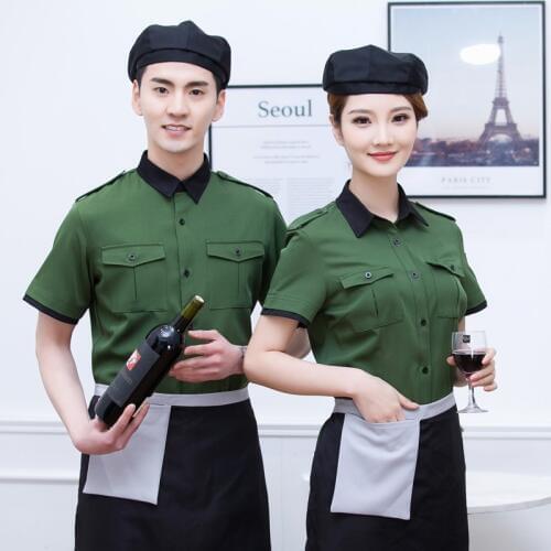 Catering Fast Food Shop Waitress Overalls Restaurant Women Short-sleeve Uniform Cafe Tea Shop Work Clothes Waiter Uniforms H2309