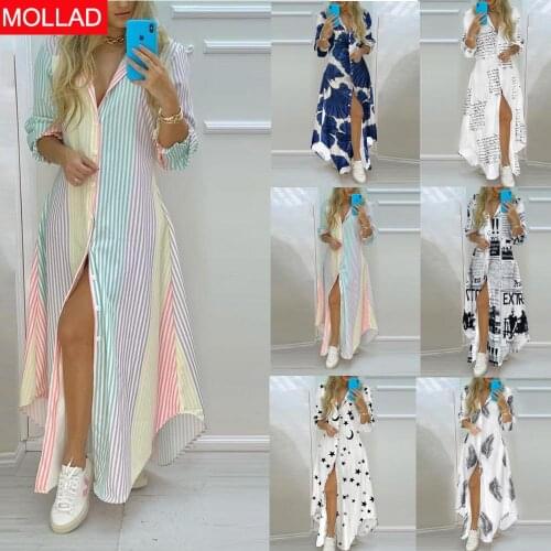 2021 AliExpress Hot European and American Spring and Summer Fashion Sexy Shirt Maxi Dress Women