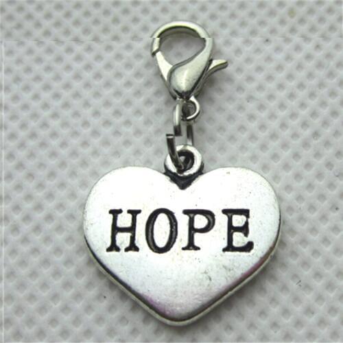 10pcs/lot Silver Hearts Hope Dangle Charms Lobster Clasp Charms Diy Jewelry Accessory for Bracelets Pendants Hanging Charms