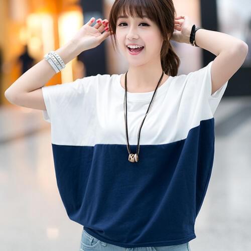 2018 new design colour matching dolman sleeve loose casual hot womens 100% cotton t shirt