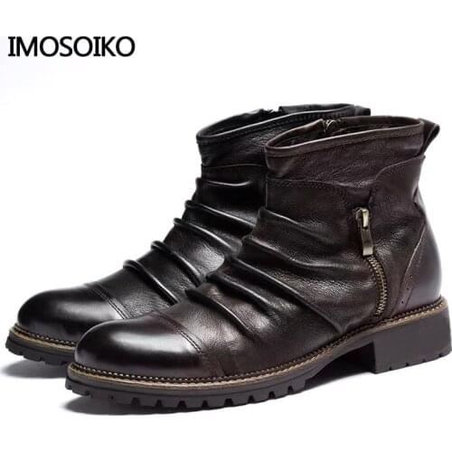 2021 High Quality European And American Cuffed Side Zipper Three-Scalp Middle Tube Mens Chelsea Retro Cowboy Martin Boots