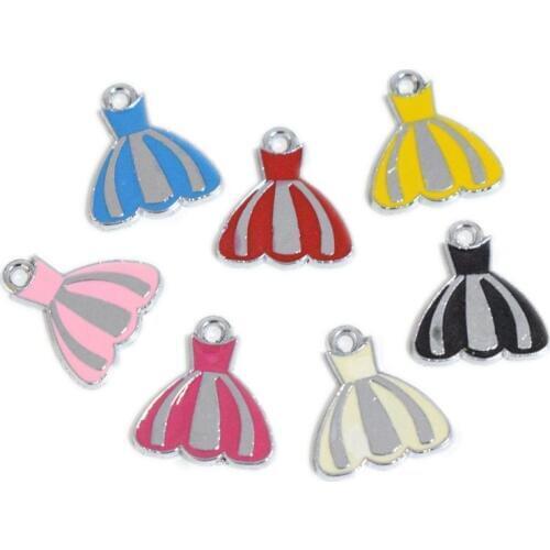 7 Color Cute Women Dress Pendant Silver Base Enamel Charms Fashion DIY Handmade Bracelet Necklace Jewelry Accessories