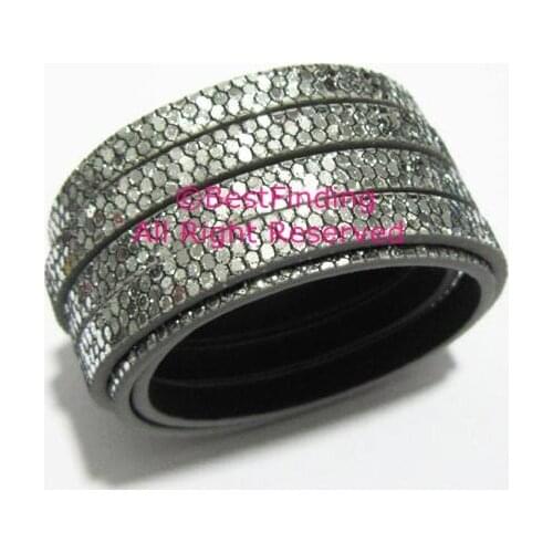 5x2mm Shine silver glitter leather cord 5mm flat leather cord