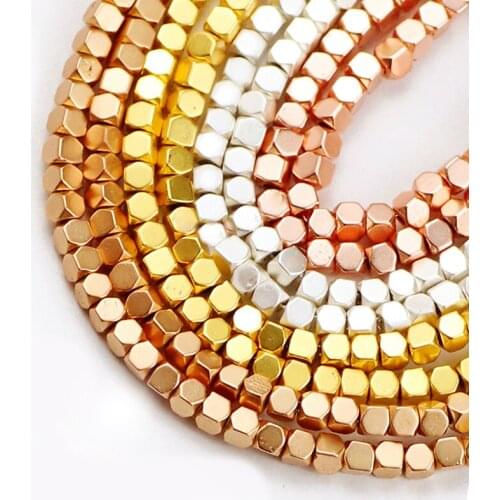 HGKLBB Natural Matte Stone Faceted Square 2mm Hematite beads Spacer Loose Beads For Jewelry Making Charm bracelet Necklace DIY