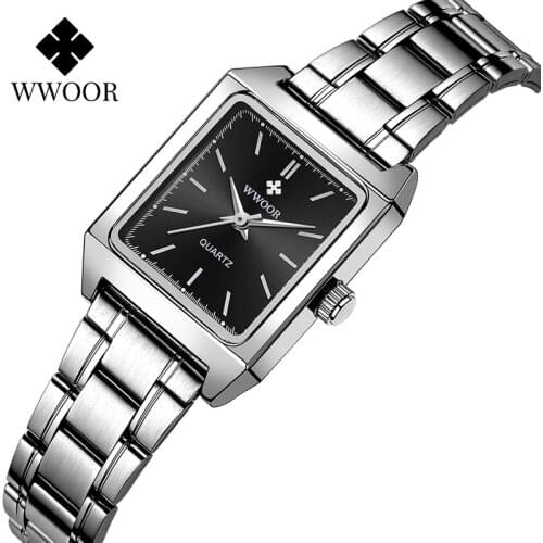 WWOOR Casual Square Women Watches Ultra Thin Small Female Quartz Watch Full Stainless Steel Ladies Wrist Waches Relogio Feminino