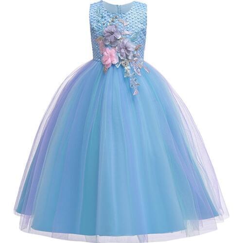 Kids Party Dress Embroidery Flower Girl Dresses for Weddings Lace Pegeant Princess Ball Gown Teenagers Children 4- 14 Year