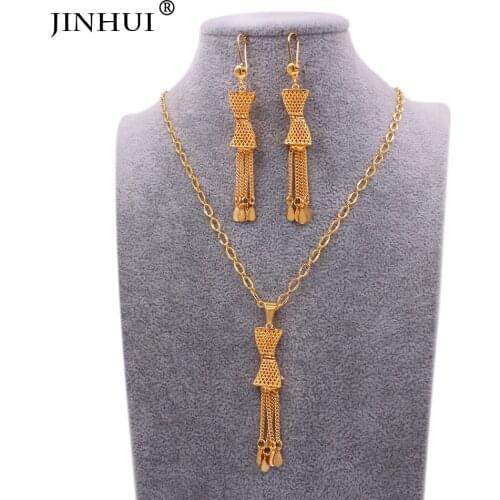Dubai Luxury new 24K gold color Jewelry sets Indian bridal Necklace Earrings set for Women Wife gifts African Indian wedding