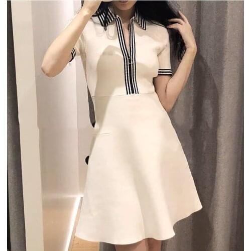 Fadan s familys new style in spring and summer of 2020: thin color matching polo collar A-line high waist solid color elegant