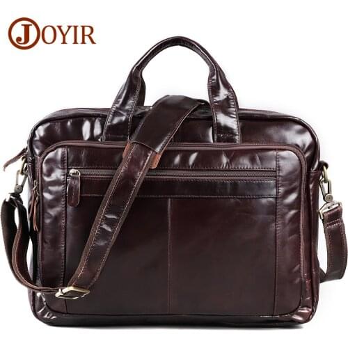 JOYIR Genuine Leather Mens Briefcase Shoulder Bag Messenger Bag 15.6" 17"Laptop Bags for Document A4 Computer Briefcases Totes