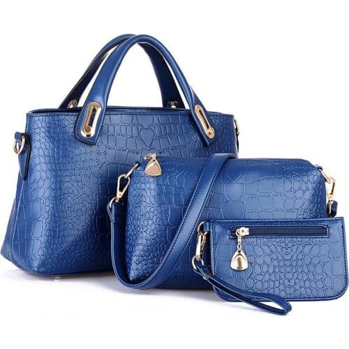3pcs Women Bag Set Crocodile Top-Handle Big Capacity Female Handbag Fashion Shoulder Bag Purse Ladies PU Leather Crossbody Bag