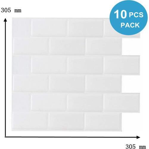 Easy DIY Peel And Stick Tiles Waterproof PU Glue 3D Effect Brick Wallpaper Choice For Kitchen Bathroom Indoor Decor - 10 Pieces