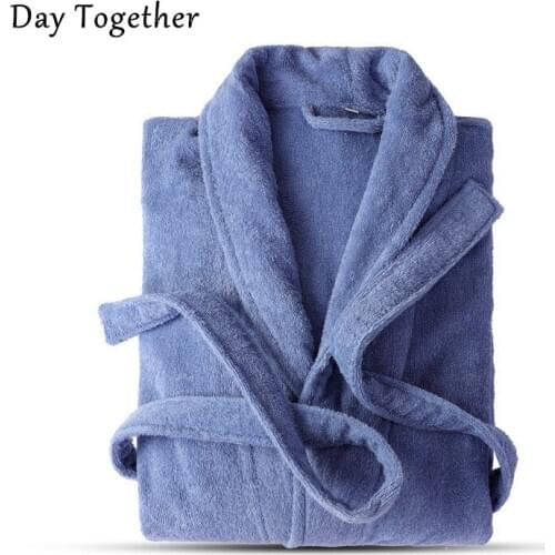 100% Cotton Terry Towel Long Bathrobe Winter Thicken Warm Dressing Gown Kimono Robes men and women lovers Sleepwear Clothes