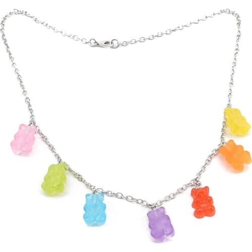 Cute Jelly Necklace 7 Colors Rainbow Pride Bear Gummy Necklaces For Women Girls Cool Punk Hip Hop Resin Necklaces Accessories
