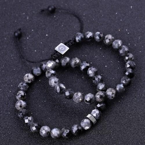 Fashion Stripe Onyx Tiger Eye Natural Stone Faceted Beads Adjustable Black Spectrolite Braided Bracelets Women Men Jewelry