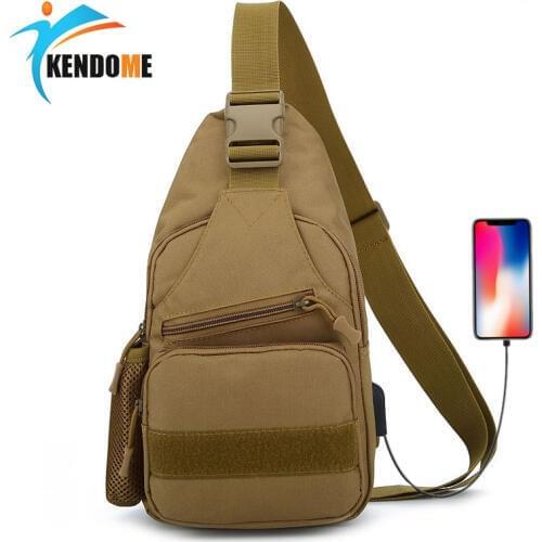 Mens Outdoor USB Charging Army Military Tactical Backpack Single Shoulder Camping Hiking Camouflage Chest Bag Hunting Backpack