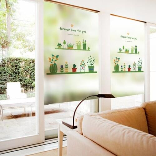 Small fresh glass stickers window film plant green bathroom anti-peep occlusion privacy transparent opaque