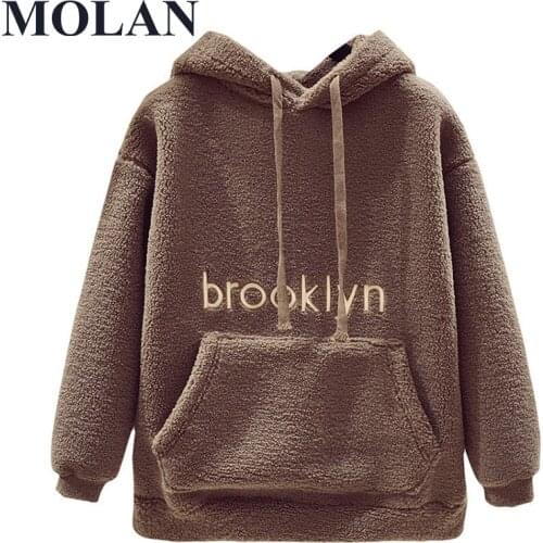Winter New Fashion Hoodie Korean Version Loose Print Hooded Top Plus Velvet Thick Warm Jacket Female Chic Top