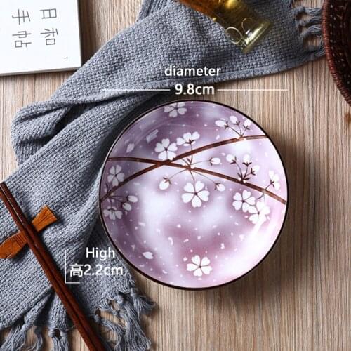 Japanese Colorful Cherry Blossoms Dinner Plate Under-Glazed Ceramic Dinner Dishes Dessert Tray Flower Dinnerware Microwave Safe
