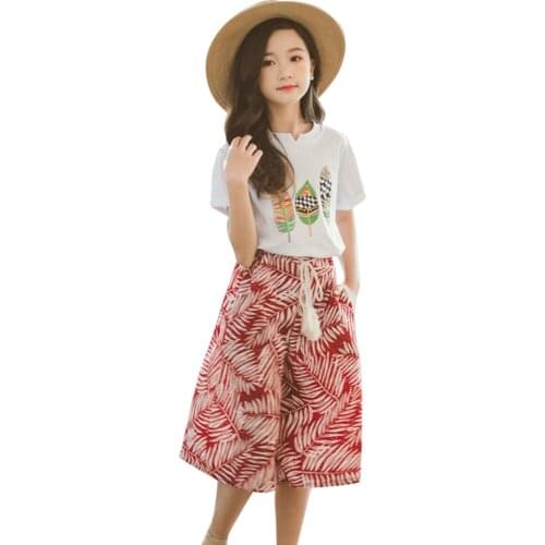 Teen Girls Clothing Tshirt + Leaf Skirt Costume For Girls Casual Clothes For Girls Summer Childrens Tracksuit 6 8 10 12 14