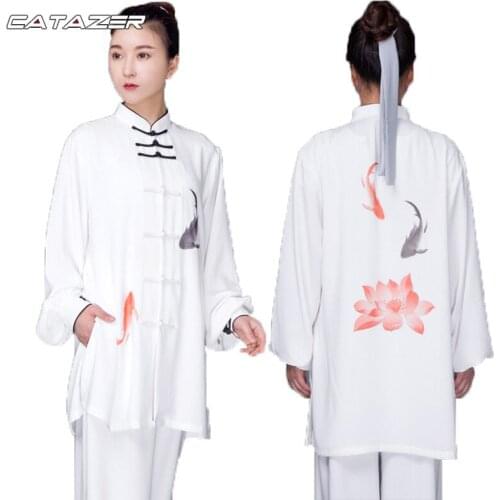 Taichi Kung Fu Clothes White Tai Chi Uniforms Kung Fu Outfit Wushu Performance Costumes Chinese Warrior Costume Painting