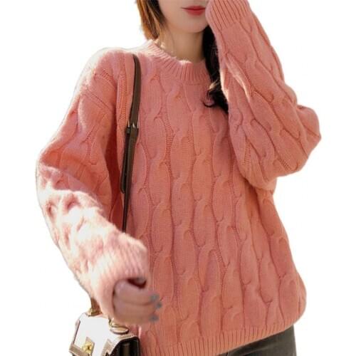 Autumn Women Loose Solid Color Round Neck Long Sleeve Knitted Blouse Top Sweater Twist Sweater Soft Warm Gentle Female clothing