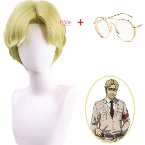 Final Season 4 Anime Attack on Titan Zeke Jaeger Cosplay Wig Short Golden Wig Glasses Shingeki No Kyojin Hair with Free Wig Cap
