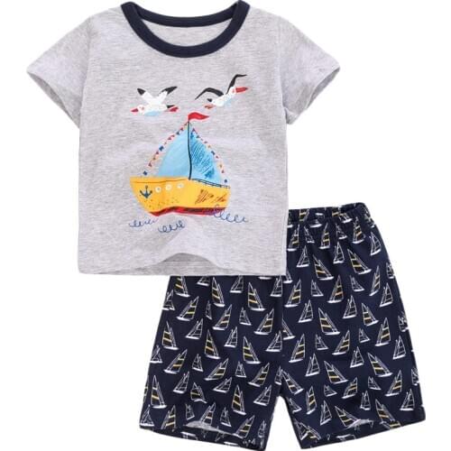 TUONXYE Childrens Sailboat Design Pajamas Set Girls Stripe Cotton Kids Pyjamas Boys Sleepwear Night Wear Clothing Suits