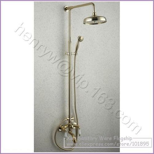 Retail- Luxury Wall Mounted Gold Color High Quality Brass Head Rain Overhead Shower Set