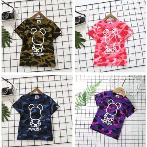 New Kids Boy Girls Cartoon Camo Animal Pattern Printed Shirt Summer Short Shirts Tops Tee Children Clothes Hip Hop Style