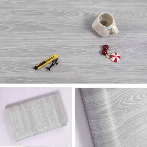 GLOW4U Self Adhesive Grey Wood Grain Wallpaper Contact Paper for Kitchen Cabinets Shelves Table Furniture Door Removable