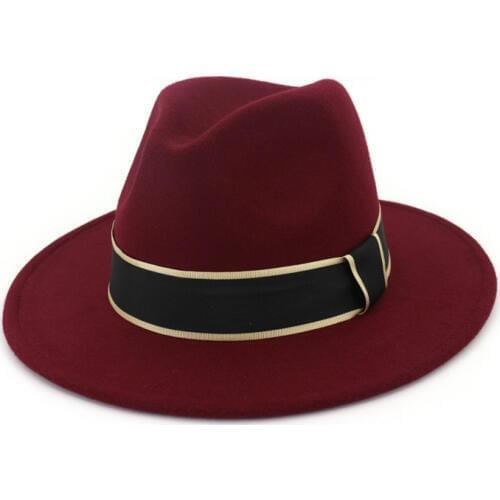 H7571 Fall Winter Fedoras Hat Womens Fashion Flat Brim Jazz Cap Ladies Wide Ribbon Fashion Elegant Church Shopping Casual Caps