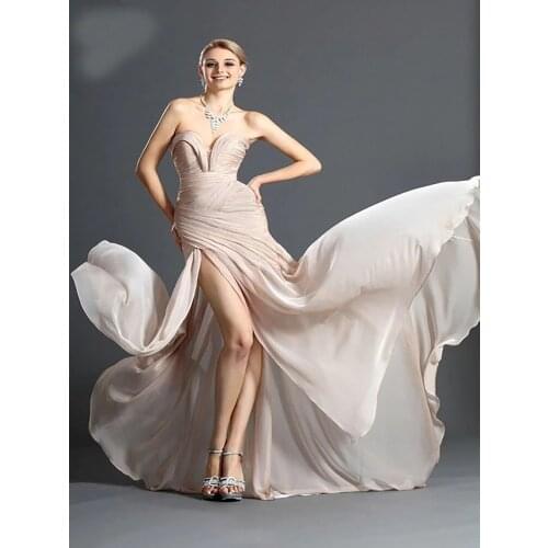 Sexy Evening Dresses Mermaid Sweetheart Chiffon Beaded Slit Long Dubai Saudi Arabic Evening Gown Prom Dresses